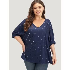 Size 18 - 20 • 2x • BloomChic • Polka Dot V Neck Lantern Sleeve T-Shirt